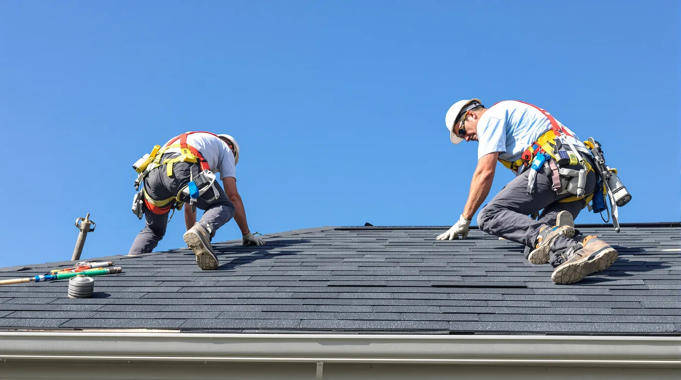 Summit Peak crew repairing an asphalt shingle roof in North Port